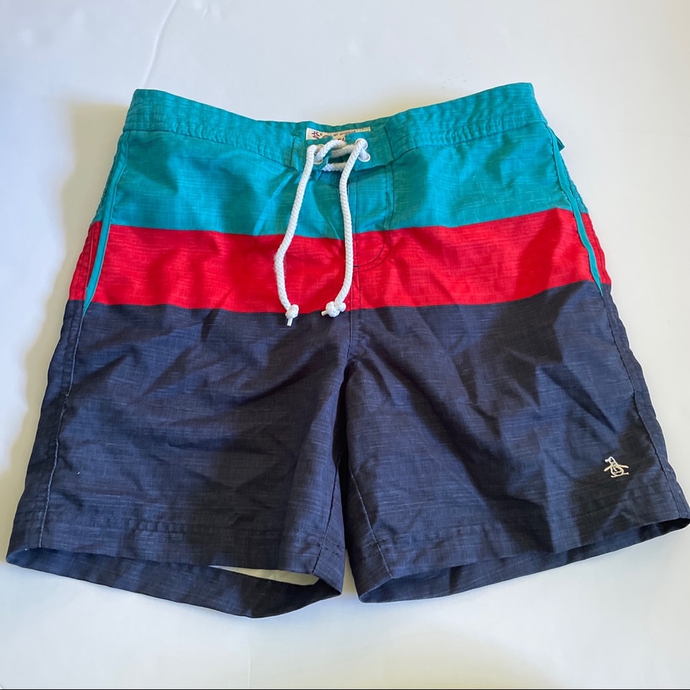 Original Penguin Sodalite Blue Colorblocked Swim Trunks